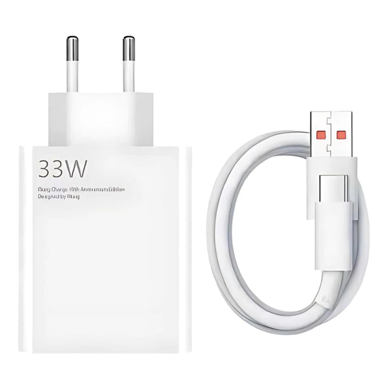 Carregador 33W turbo branco com cabo USB-C resistente para Xiaomi Samsung Android